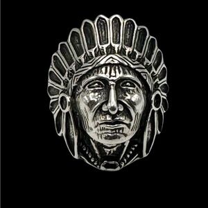 Southwestern Sterling Silver Native American Indian Chief Mens Ring 10